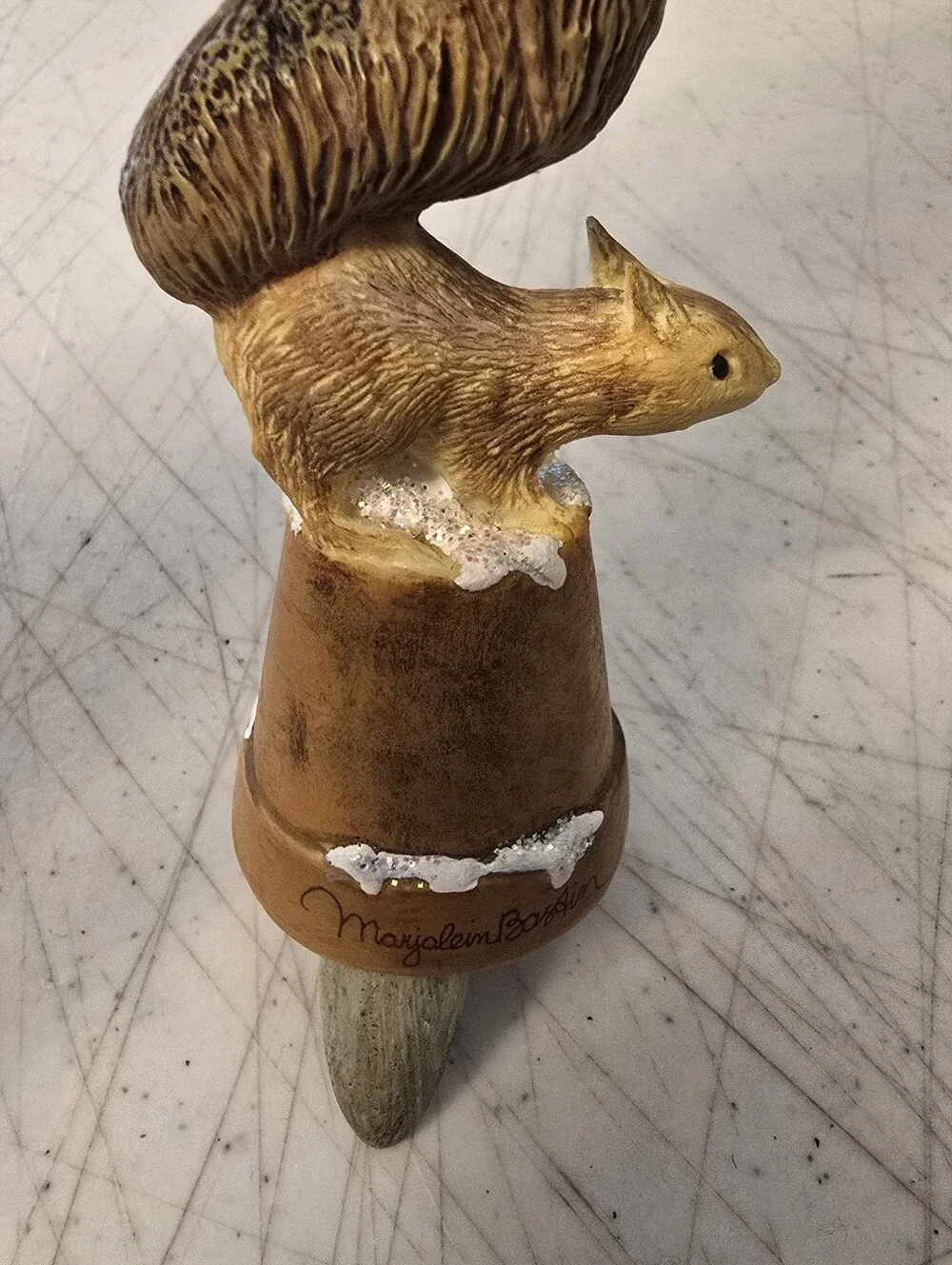 Marjolein Bastin Hallmark Squirrel On Flower Pot Bell Shovel Christmas Ornament